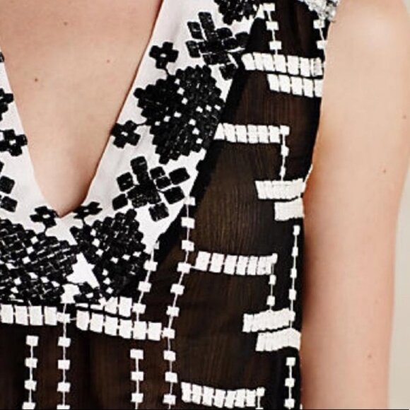 Anthropologie Bohemian Tiny Chapparal Tunic Black‎ White Size XS Sheer Long Boho - Picture 3 of 12